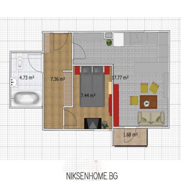 Акценти - модерен апартамент в сиво и червено - Image 7
